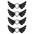 Wings icon set with shields isolated on white background. Wing emblem or label. Vector illustration Royalty Free Stock Photo